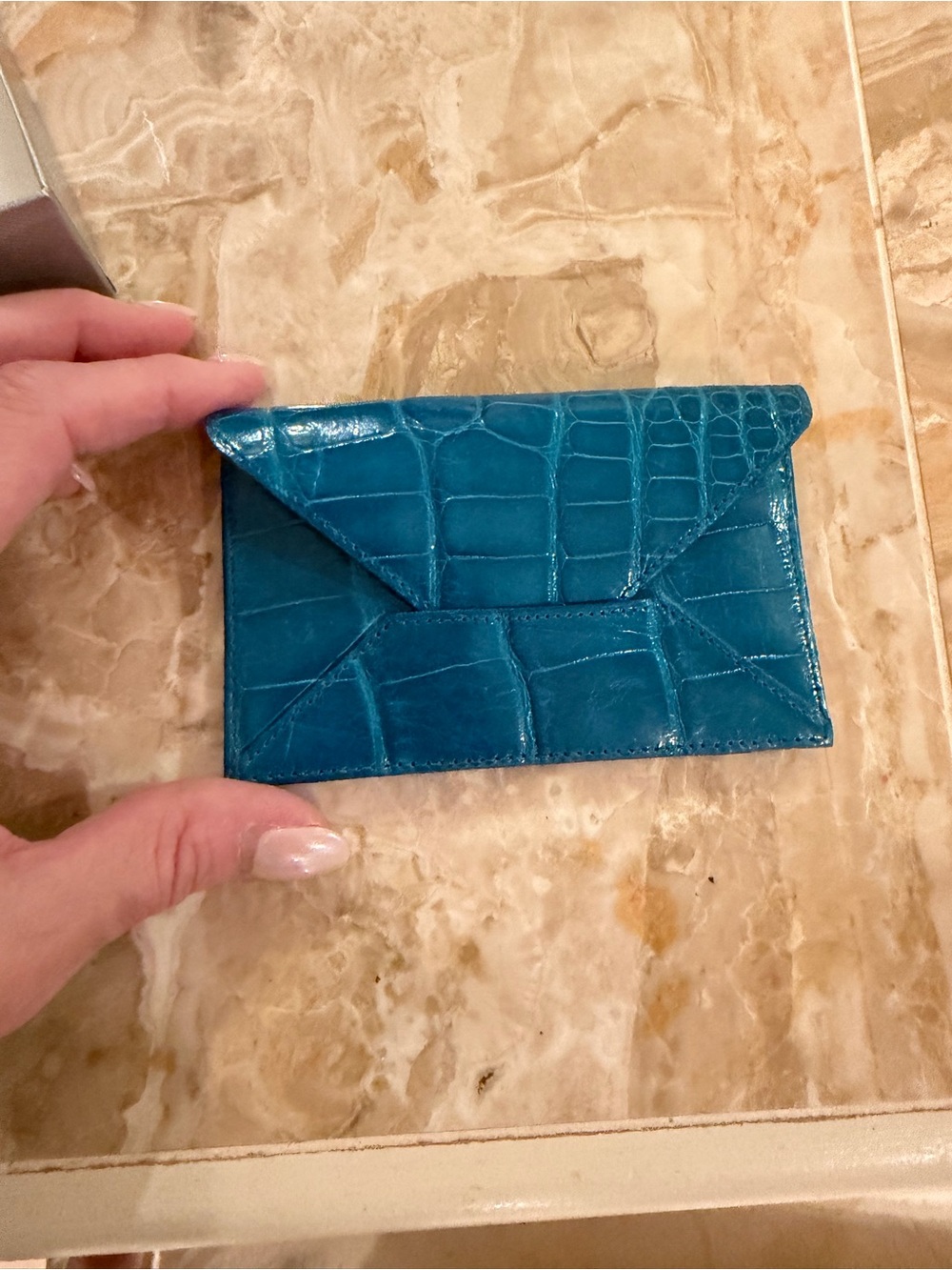 Jada LovelessTeal Croc-Embossed Leather Envelope Card Holder NWOT